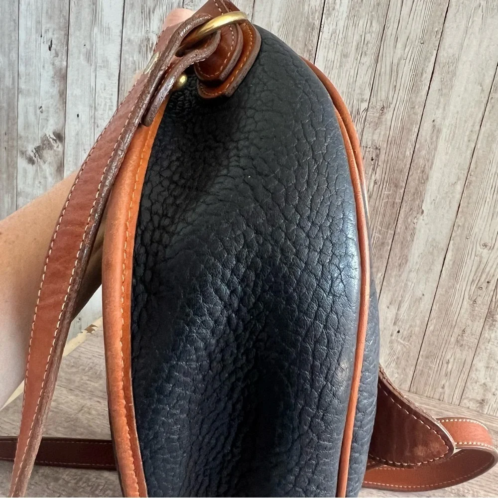 Dooney & Bourke Vintage Navy and Brown Leather Crossbody Satchel Bag